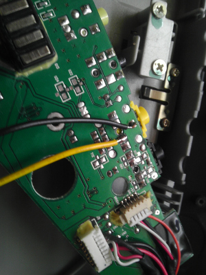 Soldered wires hijacking the composite input.